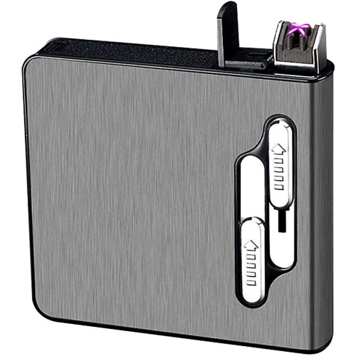 Cigarette Case with Lighter, Dual Arc Lighter, Cigarette Box, Auto Eject, Lighter Rechargeable, Black