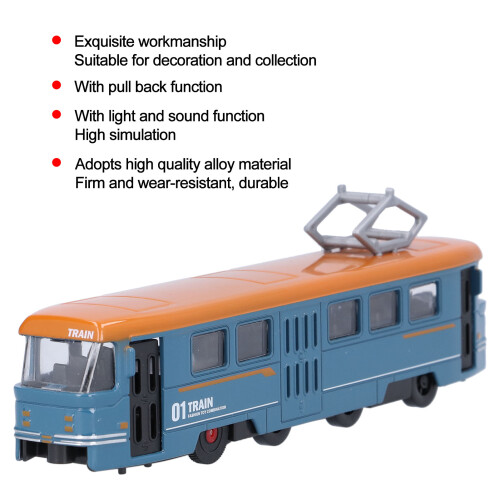 Alloy Pull Back Trolley Bus Toy for Kids, Blue, 18cm 2
