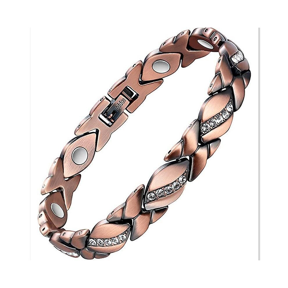 Women's Pure Copper Magnetic Bracelet, 3500 Gauss Magnets, Adjustable Wristband with Copper Crystal