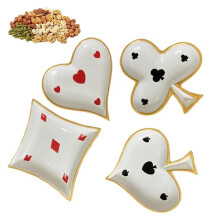 Enamelled Metal Playing Card Dishes And Ceramic Dried Fruit Plate HandPainted Playing Card Motif Serving Set For Snacks