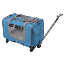 Dog Travel Bag Telescopic Handle Airline Approved Soft Sided Rolling Pet Carrier Blue