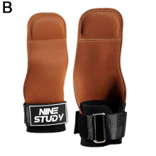 (Brown 2 layers) Gym Gloves Three Fingers Cowhide Weightlifting Workout Hand Palm Protector