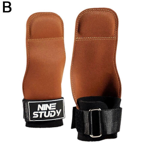 (Brown 2 layers) Gym Gloves Three Fingers Cowhide Weightlifting Workout Hand Palm Protector