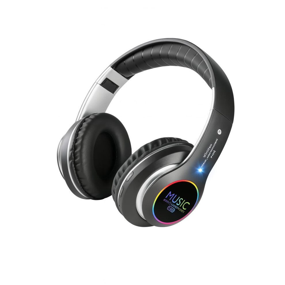 Wireless Bluetooth Headphones Rgb Led, Foldable Overear Headset With Microphone, Tf Card Mp3 Player, Earpads, Black 9094768744956