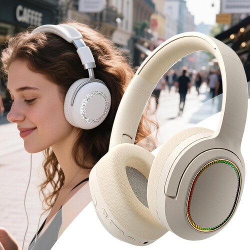 Wireless Headsets PC Compatible, OverEar Ergonomic, Lightweight Foldable Earpiece, Khaki 1