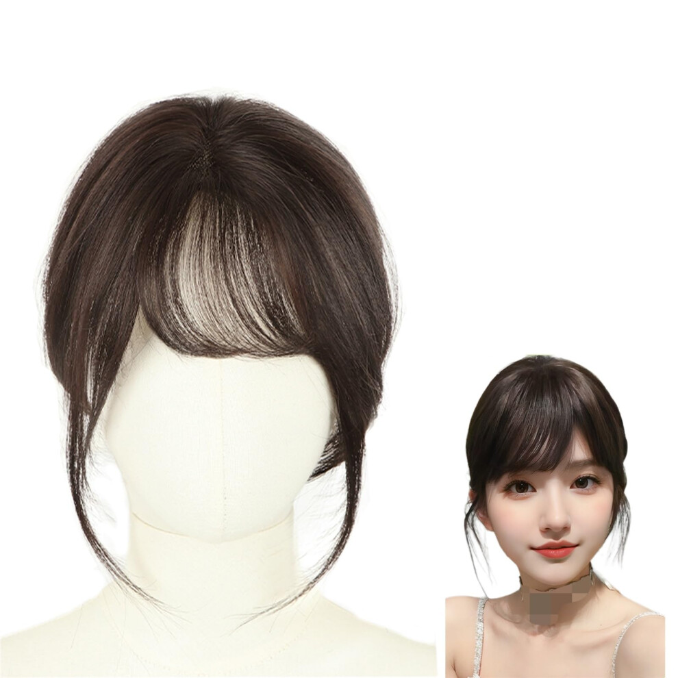 Unisex Brown Bangs Hair Clip 360 Degree 3D Clipin Bangs Silk Base 6X8cm 100% Real Hair Toppers Fringe Wigs Temples For Women