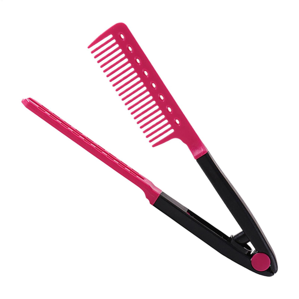 Pink V Shaped Hair Straightener Comb With Curved Design For Smooth Finish, Compact Travel Size Hot