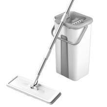 Flat Mop and Bucket Set with 360 Rotatable Microfiber Head for Wet and Dry Floor Cleaning