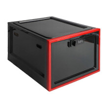 (one-size, black+red) BPA-Free Lockable Storage Box 3-Digit Combination Large Capacity Ventilated For Refrigerator