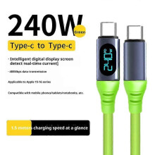 (10pcs, 240W) For 30W Smart Digital Display Data Cable PD Fast Charging USB C Cable with E-Marker Chip 240W Max Power 480Mbps Data Sync Green