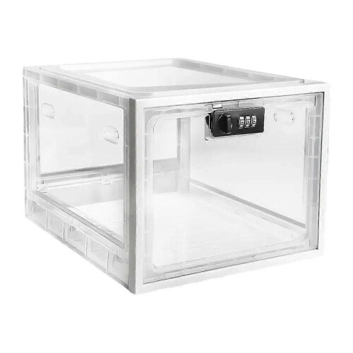 (1 pair, Transparent) BPA-Free Lockable Storage Box 3-Digit Combination Large Capacity Ventilated For Refrigerator