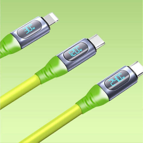 (15pcs, 120W) For 30W Smart Digital Display Data Cable PD Fast Charging USB C Cable with E-Marker Chip 240W Max Power 480Mbps Data Sync Green 1