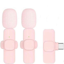 (30cm, Pink) Pink Wireless Lapel Microphone For Mobile Live Streaming High Quality Sound 8H Battery Portable Mini Mic For Outdoor Recording Vlog