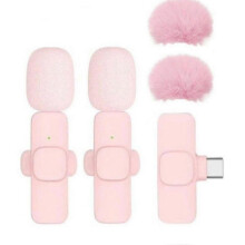 (30cm, Pink k) Pink Wireless Lapel Microphone For Mobile Live Streaming High Quality Sound 8H Battery Portable Mini Mic For Outdoor Recording Vlog