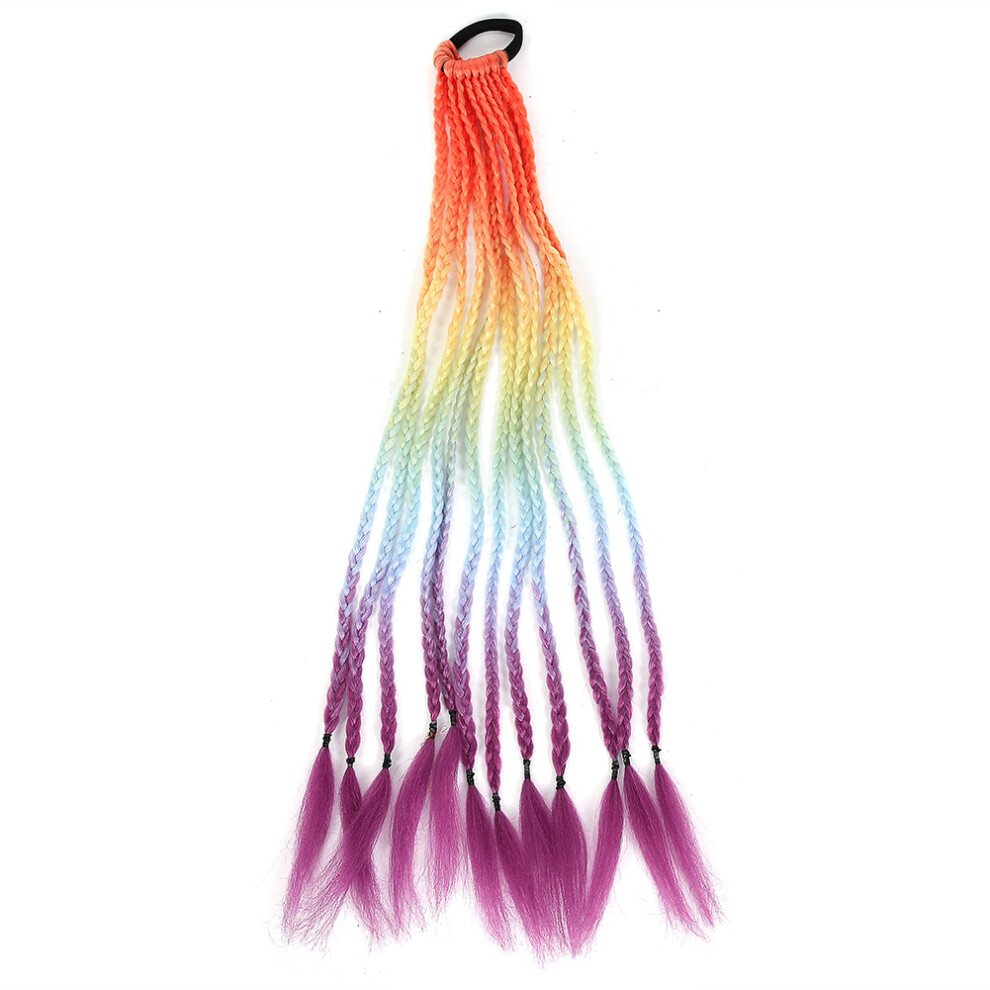 Synthetic Hairpieces Ponytail Hair Accessories Rainbow Braided Colorful Wigs for Women Kids Girls Party Highlights Fashionable Hair Styles Cosplay