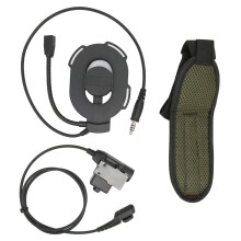 Communicatieoplossing, portofoonheadset met flexibele microfoonarm, ruisonderdrukking, heldere audio, perfect voor buitenactiviteiten.