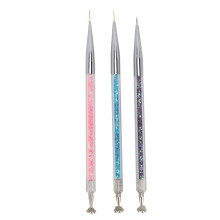 Nail Art Brushes Set, Fashion & Beautiful Brush Handle with Gradient Effect and Built-in Sequins, High Polymerism Non-shedding Dual Head Nail Design