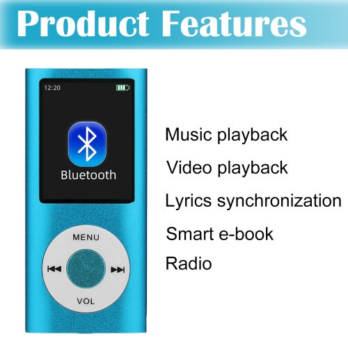 Reprodutor de música MP4 portátil, som de alta qualidade sem perdas com tela LCD de 1,8 polegadas e suporte para memória expansível, 2