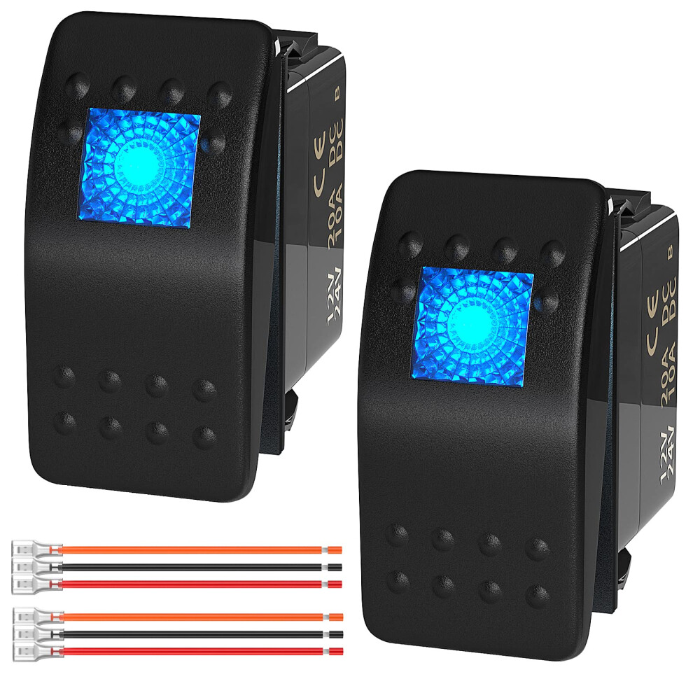 Marine Rocker Switch 12V 24V Lighted Led 3 Pin Spst On Off Waterproof For Boat Utv Atv Car Automotive Blue 9187378782101