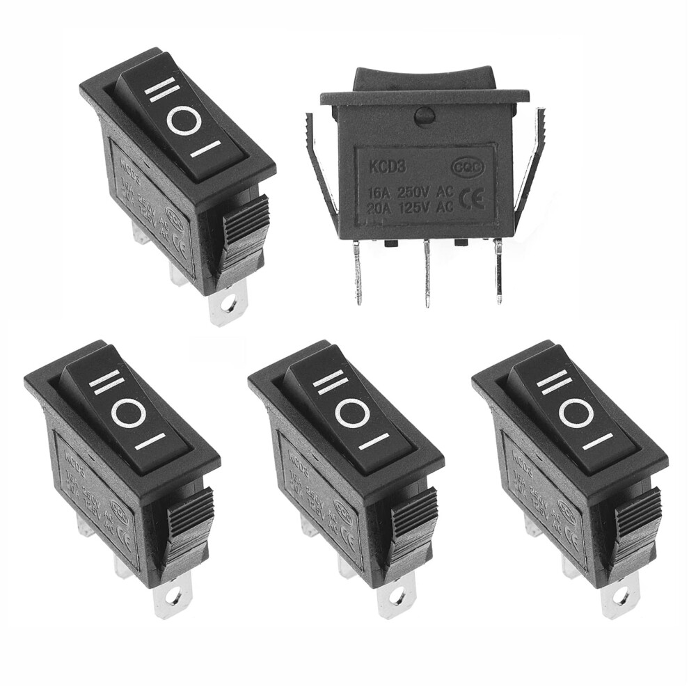 Spdt 3 Pins 3 Position On/Off/On Toggle Rocker Switch Ac 15A/250V, 20A/125V, 5Pcs, For Car And Boat 9187378782309