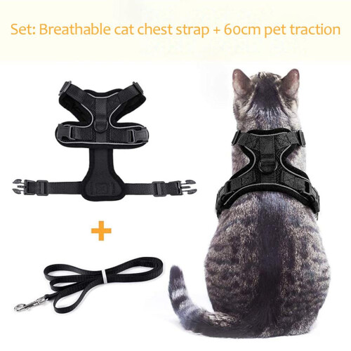 Escape Proof Cat Harness with Leash, Adjustable Nylon, Black 2