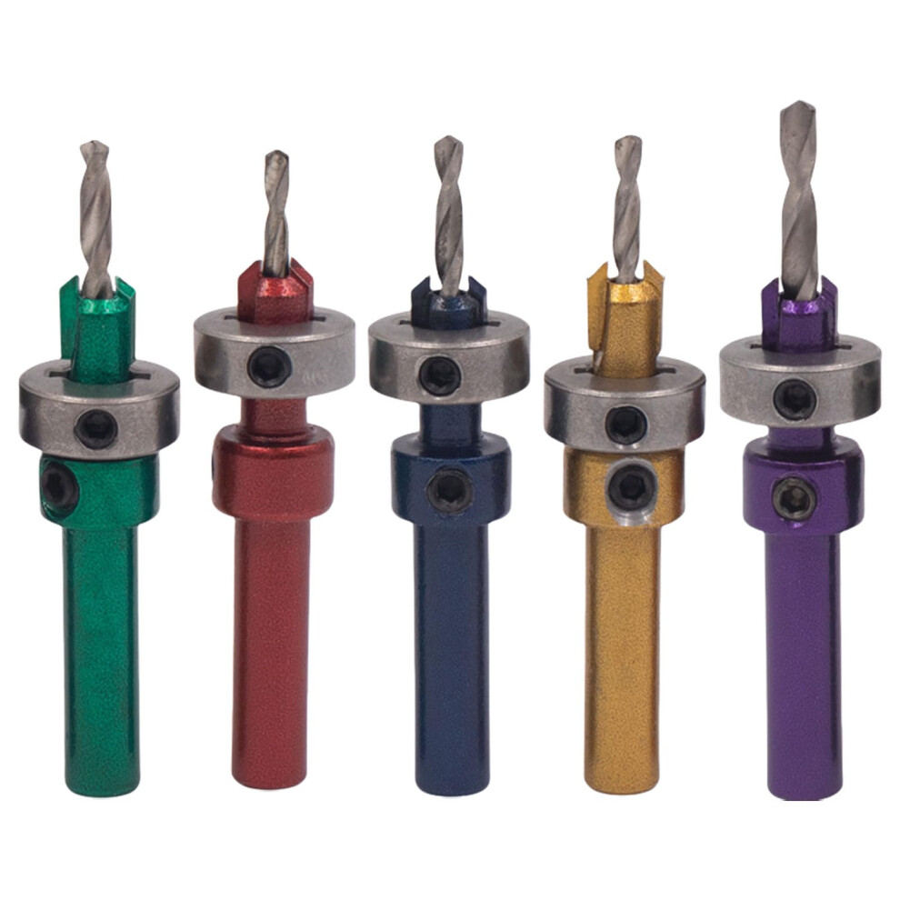 Countersink Drill Bit 5Piece Set For Woodworking, Tapered Countersink, Adjustable Depth, Counterbore Hole Drill Bits 9187378782682