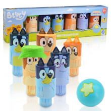 Bluey - Wooden Character Skittles Set - Indoor & Outdoor Bowling Game for Kids - 6 Character Pins & 1 Ball - Develops Motor Skills & Hand-Eye Coordin