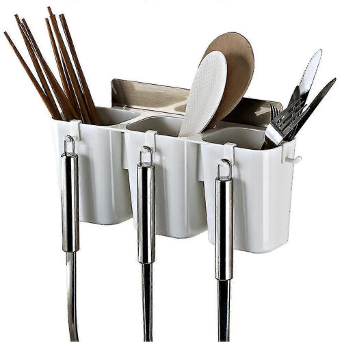 Plastic Storage Rack Wall Mounted Non-Drill Adhesive Spoon Chop  Stand with Drain