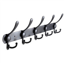 Wall Mounted Coat Rack with Heavy Duty Metal Hooks for Jackets and Hats, Matte Black Finish