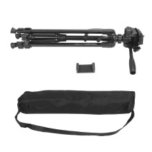 Tripé para câmera com bolsa de viagem, suporte universal para celular, controle remoto Bluetooth, altura ajustável, design estável, dobrável e