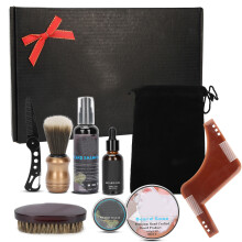 Kit completo para cuidados e aparar a barba, incluindo óleo para bigode e bigode, promove o crescimento dos pelos faciais com ingredientes naturais.