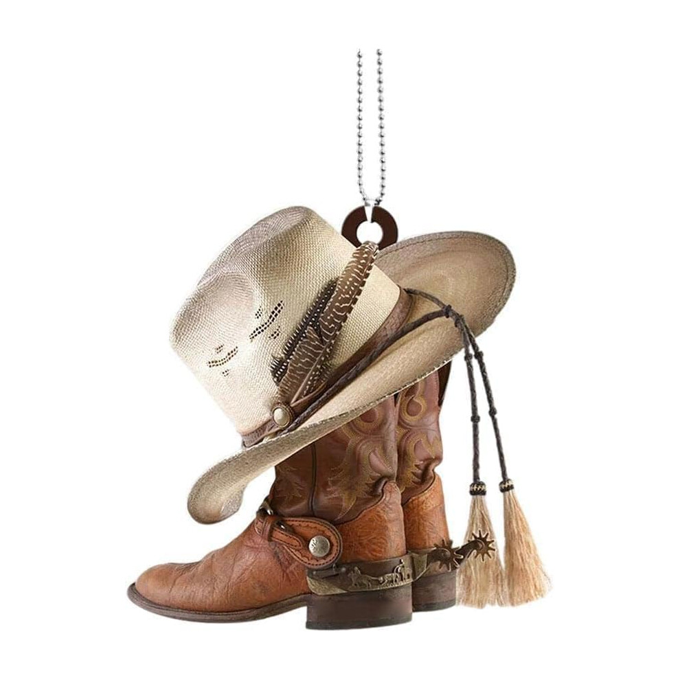 Car Rear View Mirror Pendant Western Style Cowboy Boots And Hat Acrylic Hanging Ornament 9094768750100