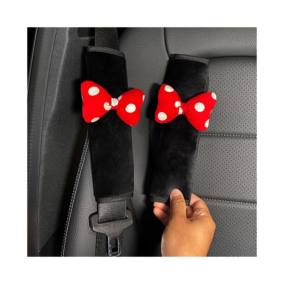 2Pcs Soft Plush Car Seat Belt Cover With Cute Bowknot Velvet Shoulder Pad Cushion Protector For Women 9199774499996