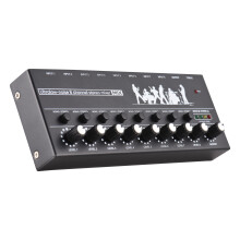 8 Channel Mono/Stereo Audio Mixer with Level Indicator, 6.35mm TRS/TS, Type-C Power, Metal Shell, Black