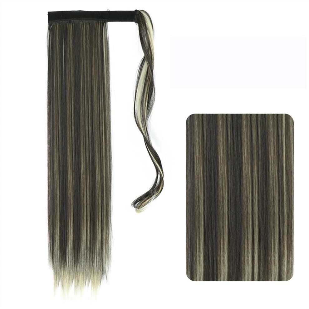 Unisex Hair Chignon 2232In Synthetic Long Straight Ponytail Wig With Headband Clip Extensions Messy Bun Color F8613