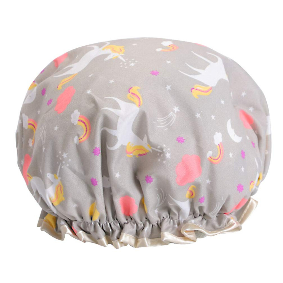Shower Caps Waterproof Double Layer Bath Cap Hat Sleep Bonnet For Women And Kids Grey