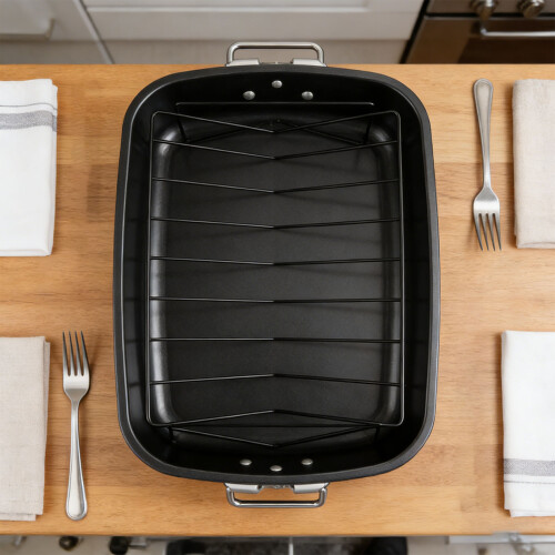 Professional Turkey Roaster Pan With V-Shape Rack 17Inch Carbon 1