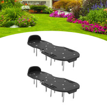 Plastic Zinc Alloy Lawn Aerator Shoes with Adjustable Straps, Black