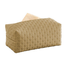 Decoratieve PU-lederen tissuebox met rotanweefselpatroon,-Beige1