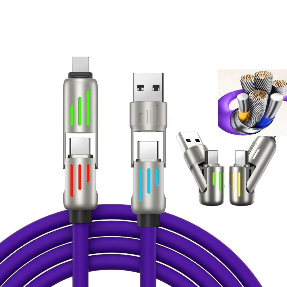 Pd 240W Fast Charging 4 In 1 Usbc And Usba Cable With Led 1.2M For Iphone Samsung Macbook Light 9094768751572