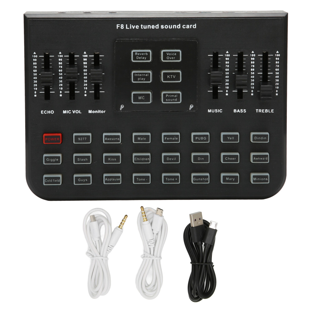 Portable V8 Live Sound Card With Voice Changer And Sound Effects For Home Ktv And Live Recording, Usb External Audio Mixer With Microphone Volume And 9191629772162