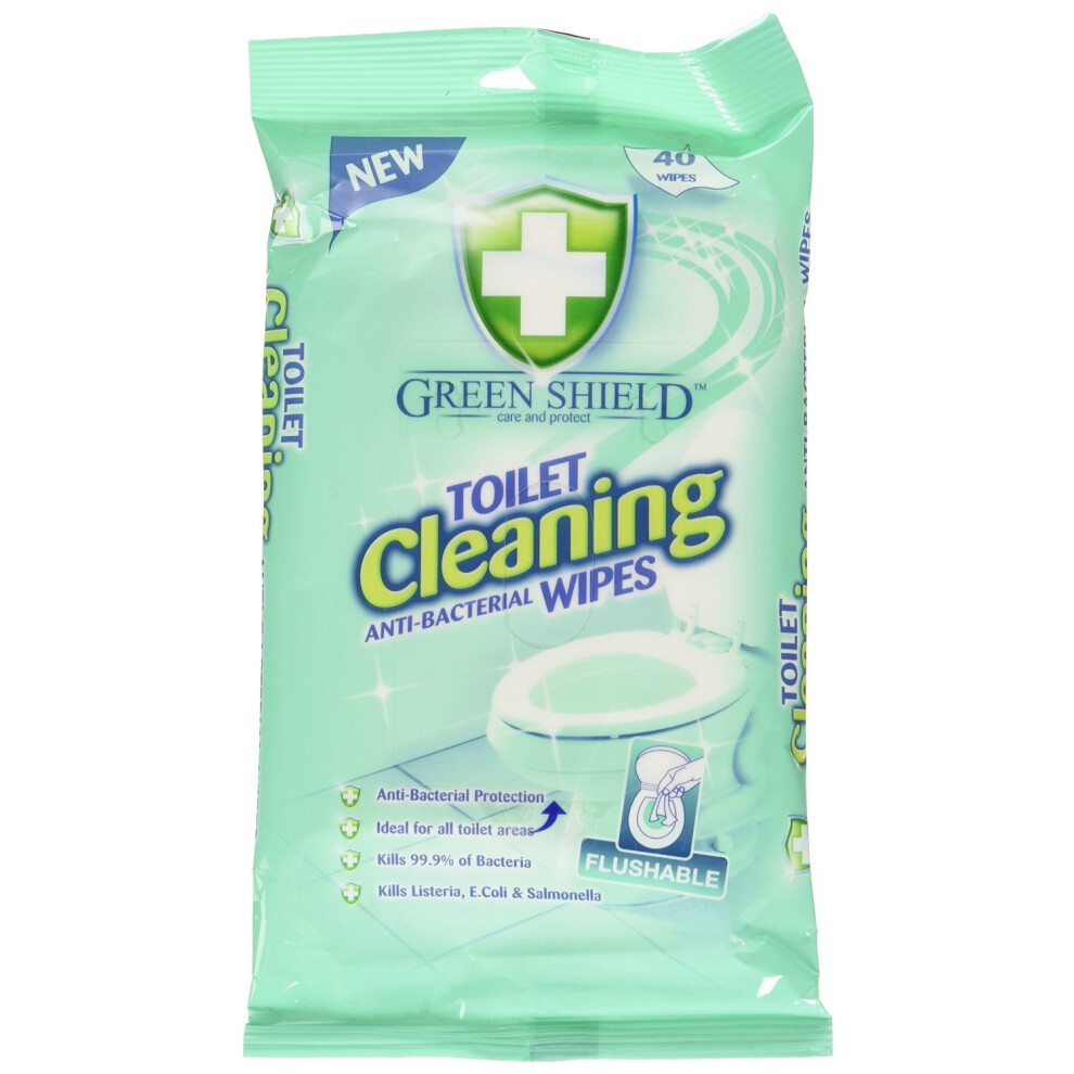 Shield Shield 2 X Toilet Cleaning Antibacterial Flushable 80 Wipes Green