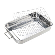 Steel Roasting Pan with Rack, Large Oven Safe Tray with Detachable Handle for Baking and Grilling 42x32x6.5CM