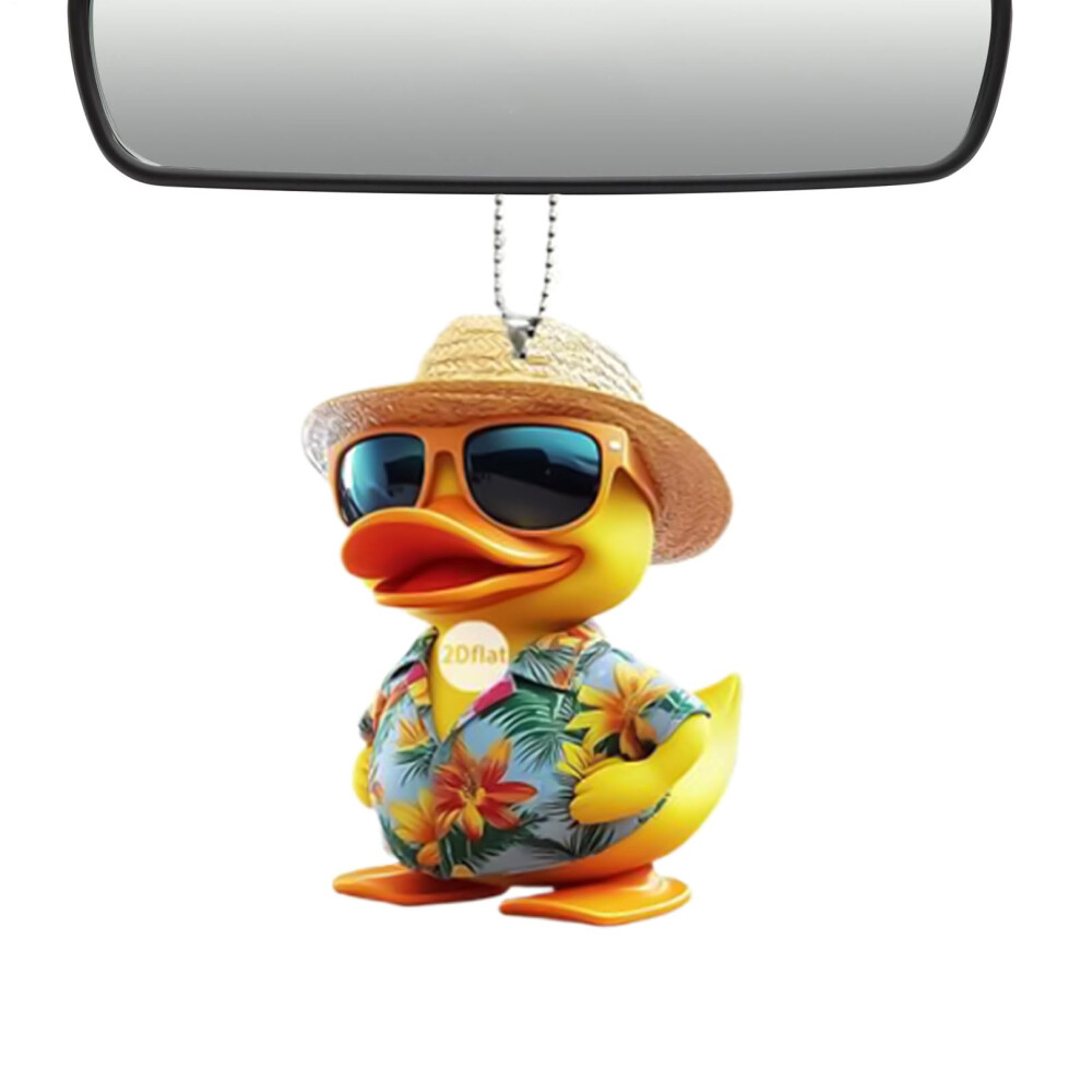 Charming Duck Car Rearview Mirror Ornament With Sunglasses, Acrylic Keychain For Bags Yellow 9094768752722