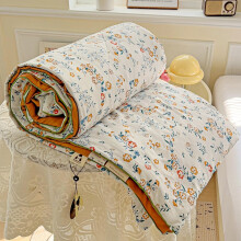 Lightweight Bed Throws, Quilted Patchwork Bedspread, Washable All Seasons Duvet, Blue Cafe Flower 200x230cm