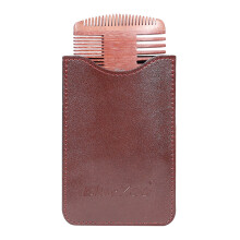 Anti Static Beard Comb With Fine And Coarse Teeth Natural Sandalwood Durable Material Faux Leather Case Dual Action Teeth Design Soft On Hair