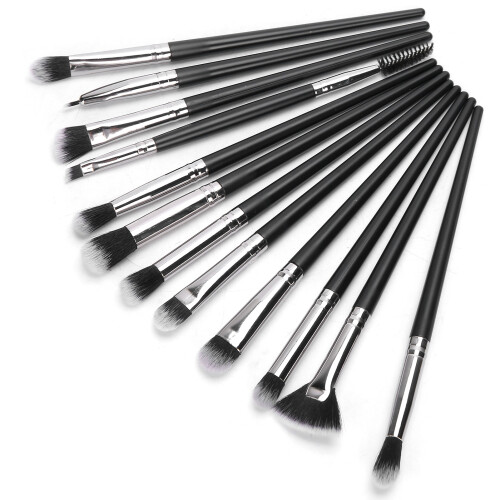 Πινέλα μακιγιάζ ματιών με μαλακές τρίχες, σετ 12 τεμαχίων με πλαστική λαβή και 2