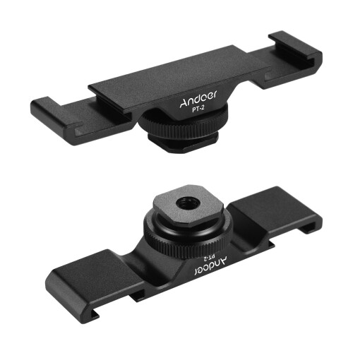 Andoer PT-2 Double Cold Shoe Extension Bar for DV Camera Microphone Ring Light 1