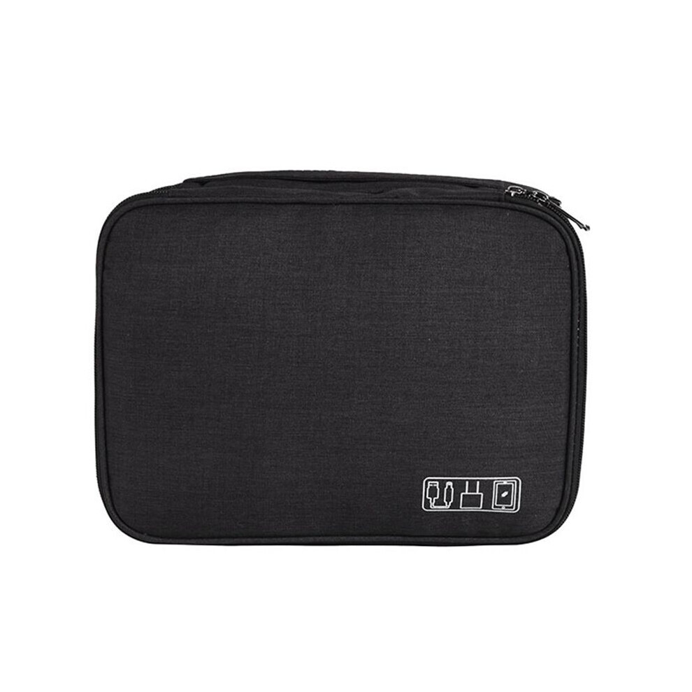 Black Three-Layer Digital Bag Storage Multi-Function Data Cable Mobile Power Earphone