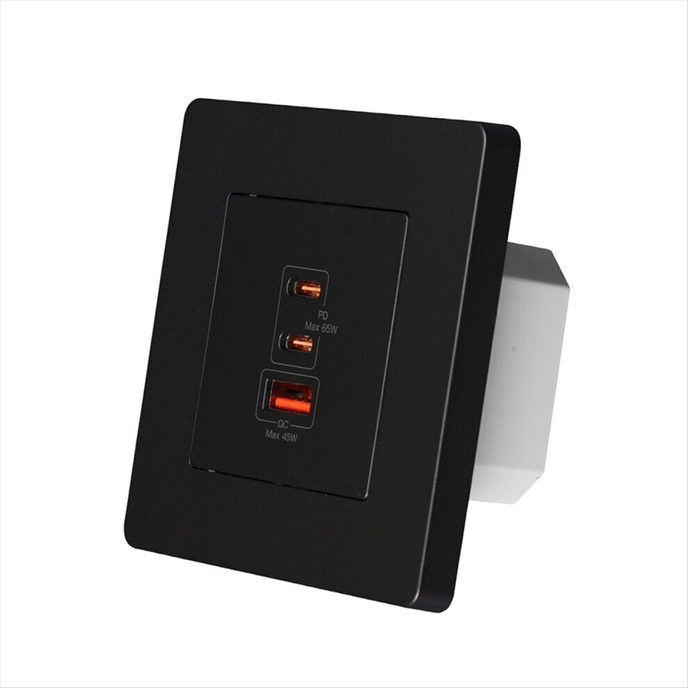 65W Fast Charging PD3.0 Wall Electrical Outlet Charger GaN Socket 3 Ports Type C USB A OverTemp Protection B